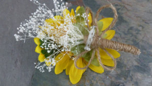 Sunflower corsage, boutonniere, button hole with baby's breath - Image 4