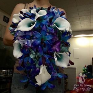 Purple, teal, blue bridal bouquet, purple blue orchids, picasso calla, teal purple hydrangea bouquet, bridal bouquet - Image 5