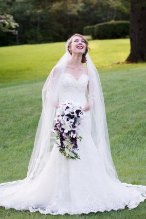 Cascading Plum bridal bouquet with casablanca lilies picasso calla lilies - Image 5