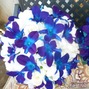 Purple blue galaxy orchid, hydrangea, real touch rose bridal bouquet, artificial flower bouquet, island orchid, singapore orchids - Image 2