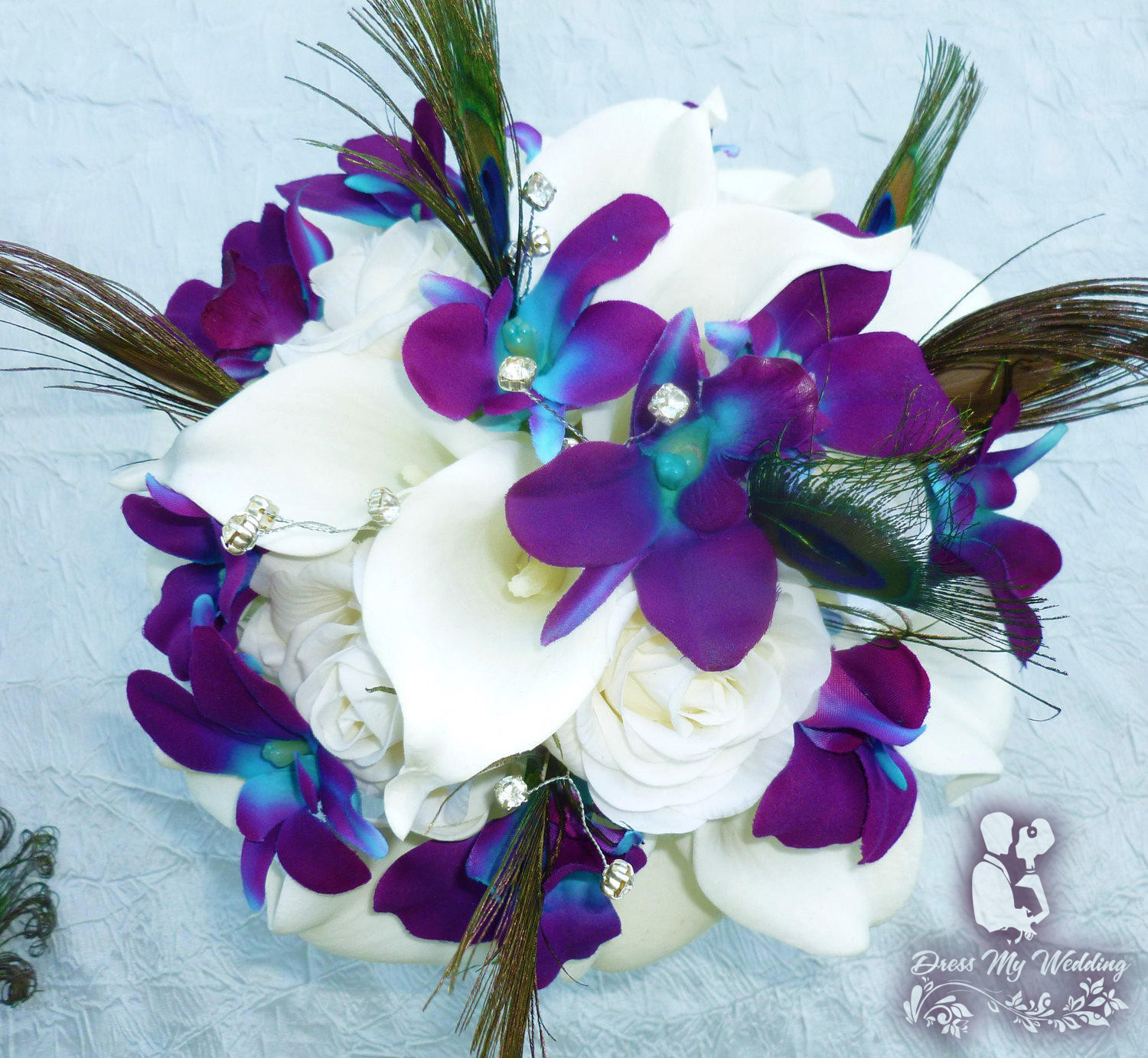 Ivory Real Touch Calla Lily Peacock Orchid Corsage or Boutonniere 