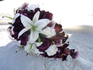 Plum and ivory cascading bouquet
