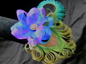 Peacock wrist corsage on pearl bracelet, peacock feather corsage, wristlet, customizable - Image 3