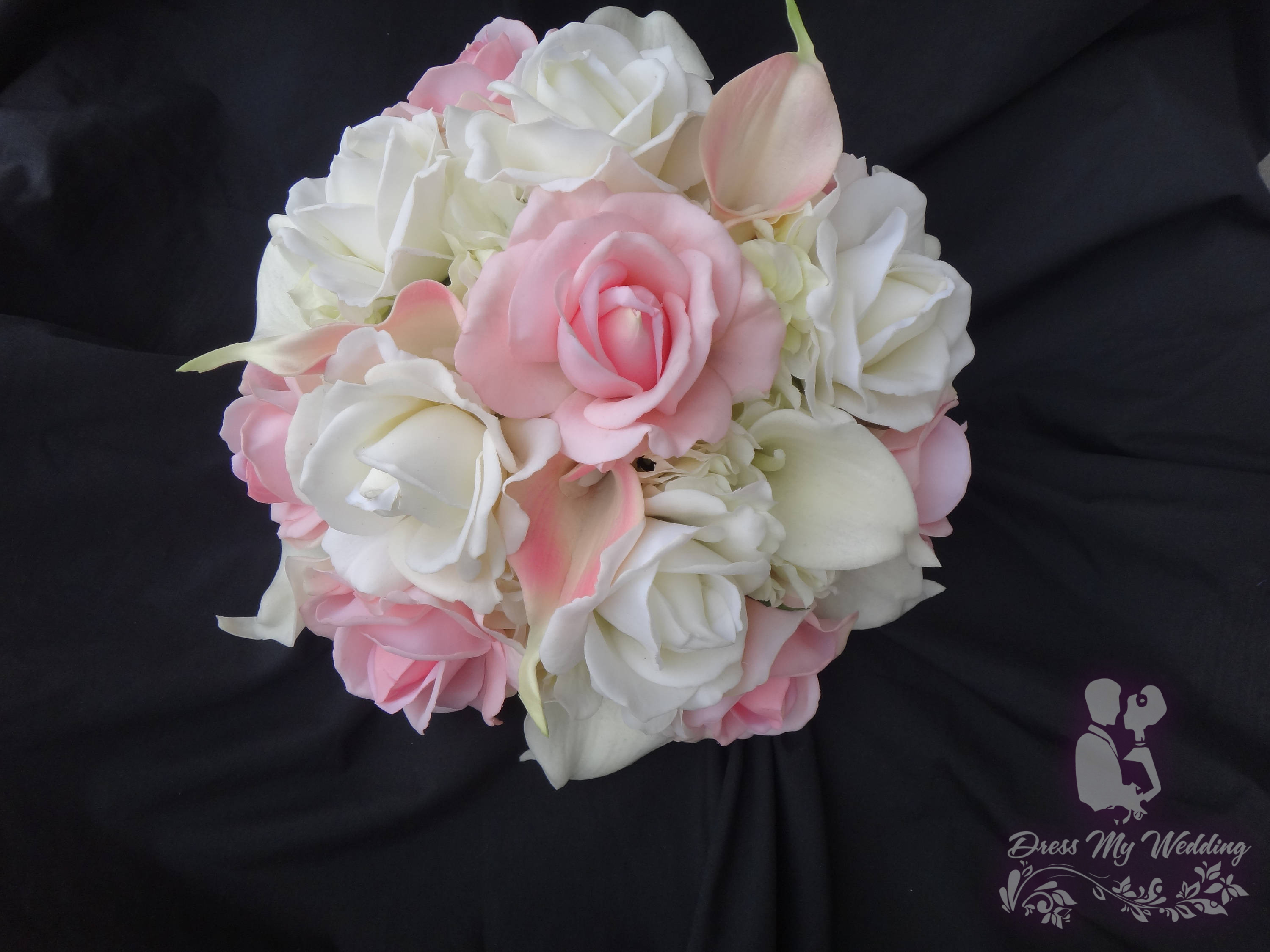 IVORY ROSES REAL TOUCH PINK LILY BRIDESMAIDS BOUQUET 