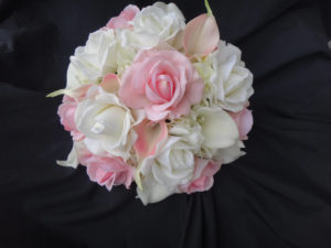 Real touch rose, calla lily,  hydrangea bouquet, light pink, peach, cream and white real touch flower bouquet, artificial bouquet - Image 3