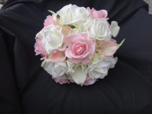 Real touch rose, calla lily,  hydrangea bouquet, light pink, peach, cream and white real touch flower bouquet, artificial bouquet - Image 4