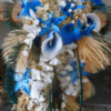 Cascading bridal bouquet with royal blue, gold, champagne flowers, feathers - Image 2