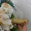 Cascading bridal bouquet with royal blue, gold, champagne flowers, feathers - Image 4