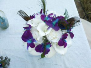 Real touch roses, real touch calla bridal bouquet with galaxy orchids, small bouquet, peacock feathers, rhinestones, artificial bouquet - Image 3