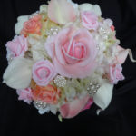 Real touch rose, calla lily,  hydrangea bouquet, light pink, peach, cream and white real touch flower bouquet, artificial bouquet