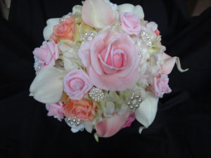 Real touch rose, calla lily,  hydrangea bouquet, light pink, peach, cream and white real touch flower bouquet, artificial bouquet