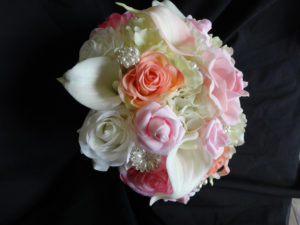 Real touch rose, calla lily,  hydrangea bouquet, light pink, peach, cream and white real touch flower bouquet, artificial bouquet - Image 3