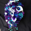 Galaxy orchid bridal bouquet with purple, teal and blue picasso callas - Image 4