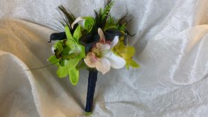 Cymbidium orchid and calla lily bouquet with peacock feathers - Image 4