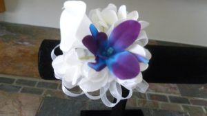 Calla lily orchid pearl wrist corsage with galaxy orchids - Image 2