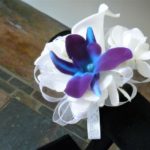 Calla lily orchid pearl wrist corsage with galaxy orchids