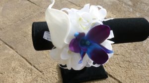 Calla lily orchid pearl wrist corsage with galaxy orchids - Image 5