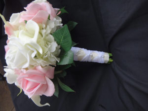 Real touch rose, calla lily,  hydrangea bouquet, light pink, peach, cream and white real touch flower bouquet, artificial bouquet - Image 2