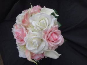 Real touch rose, calla lily,  hydrangea bouquet, light pink, peach, cream and white real touch flower bouquet, artificial bouquet - Image 5