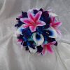 Fuchsia tiger lily, blue galaxy orchid bouquet "Aurora" - Image 3