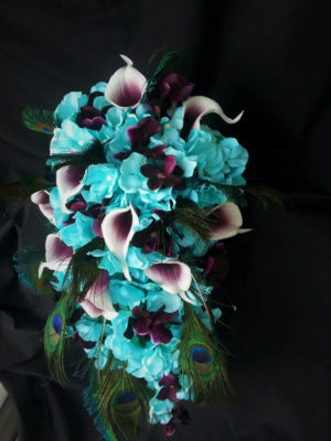 Aqua and plum cascading bouquet - Image 4