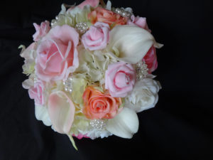 Real touch rose, calla lily,  hydrangea bouquet, light pink, peach, cream and white real touch flower bouquet, artificial bouquet - Image 5