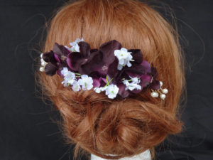 Plum hydrangea, baby's breath, pearl hair comb, artificial flowers, hair accessory