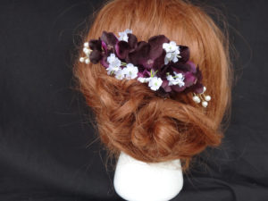 Plum hydrangea, baby's breath, pearl hair comb, artificial flowers, hair accessory - Image 2