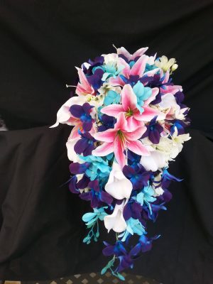 Tiger lily and galaxy orchid bouquet with turquoise accent - Image 2