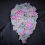 Ivory, pink, gray cascading bridal bouquet, calla lily, rose, orchid bouquet with artificial flowers, silk flowers,real touch calla