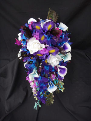 Cascading bouquet, Purple, blue, calla, rose, iris, orchid, galaxy orchid - Image 2