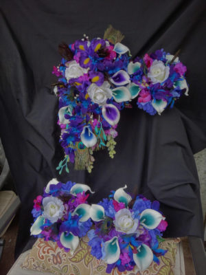Cascading bouquet, Purple, blue, calla, rose, iris, orchid, galaxy orchid - Image 7