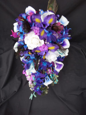 Cascading bouquet, Purple, blue, calla, rose, iris, orchid, galaxy orchid