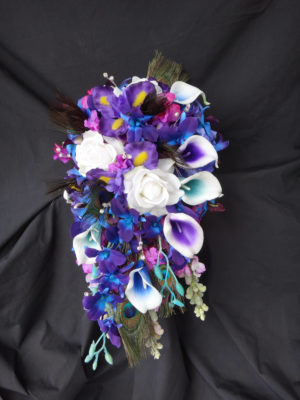Cascading bouquet, Purple, blue, calla, rose, iris, orchid, galaxy orchid - Image 9