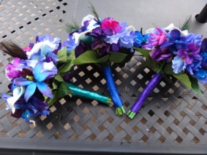 Calla lily, rose, blue iris, orchids, blue and purple bouquet - Image 4