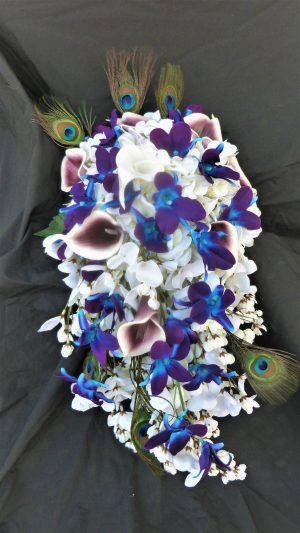 Cascading hydrangea galaxy orchid bouquet