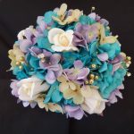 Turquoise, gold, chamapgne, lavender, bridal bouquet with ivory roses, hydrangea bride bouquet, artificial flower, gold pearl rhinestone