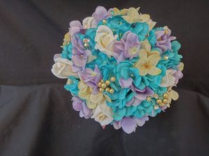 Turquoise, gold, chamapgne, lavender, bridal bouquet with ivory roses, hydrangea bride bouquet, artificial flower, gold pearl rhinestone - Image 3