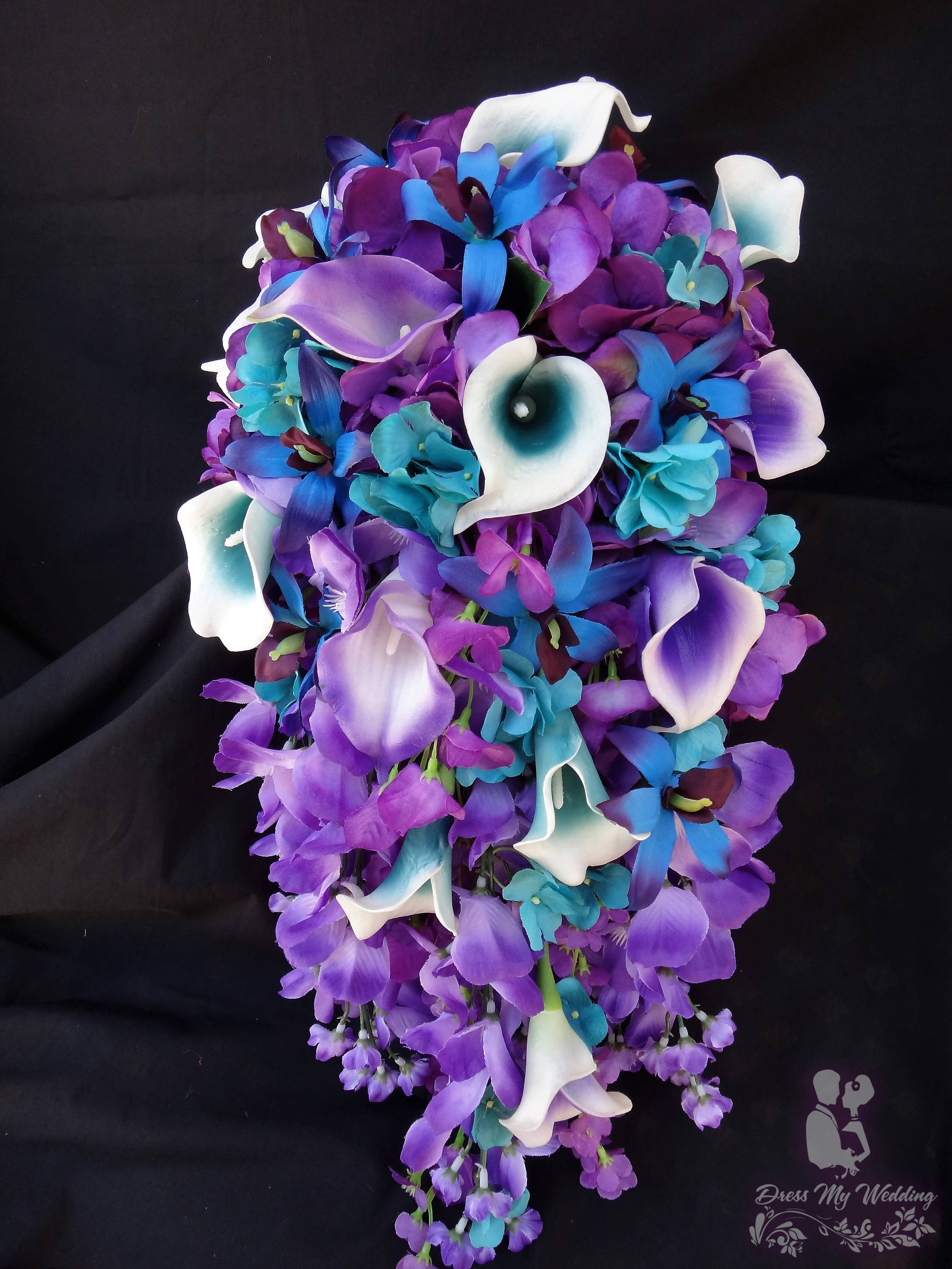 Dress My Wedding Purple And Teal Cascading Bouquet