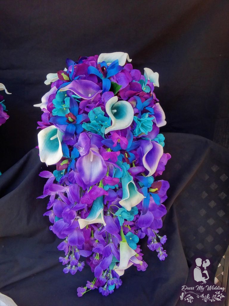 Dress My Wedding Purple And Teal Cascading Bouquet