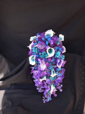 Purple and teal cascading bouquet