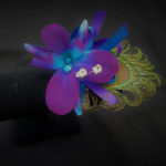 Peacock-orchid wrist corsage