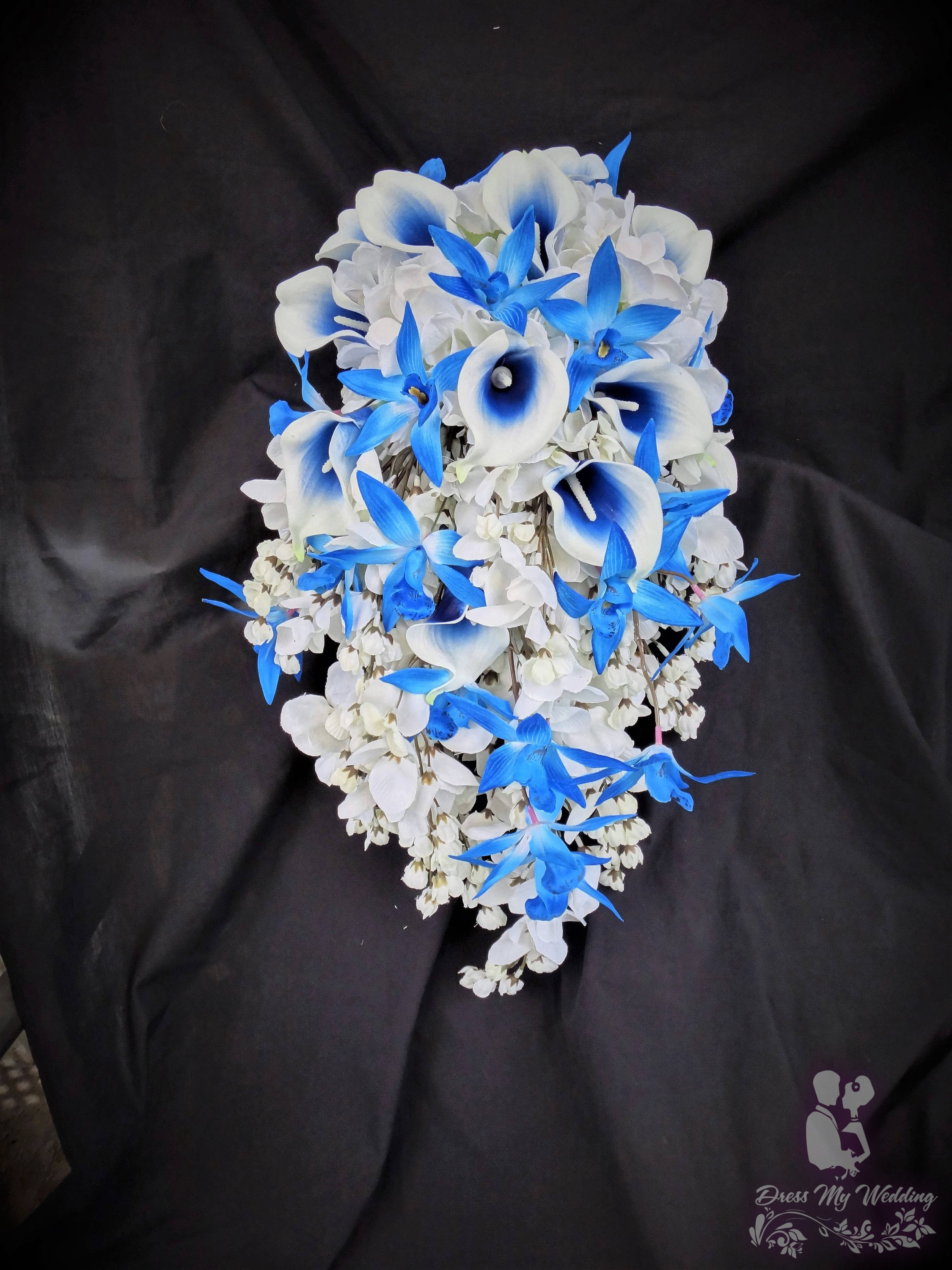 Royal Blue Black Rose Calla Lily Bridal Wedding Bouquet Accessories 