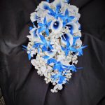 Royal blue, white cascading bouquet, bridal cascade bouquet, calla lily, orchids, hydrangeas, wisterias, artifical flower, real touch flower