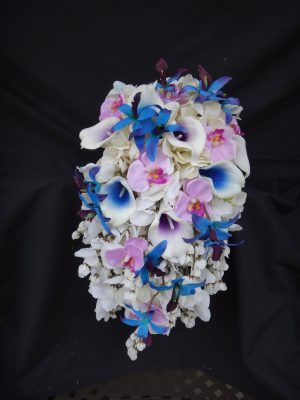 Cascading blue calla and orchid bouquet with lavender accent - Image 3