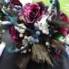 Plum purple bridal bouquet with peacock, berry, blueberry accent, pearl stems, baby's breath, fall bouquet, autumn wedding - Image 8