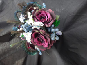 Plum purple bridal bouquet with peacock, berry, blueberry accent, pearl stems, baby's breath, fall bouquet, autumn wedding - Image 5