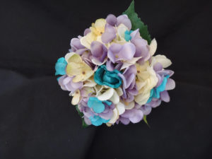 Turquoise, gold, chamapgne, lavender, bridal bouquet with ivory roses, hydrangea bride bouquet, artificial flower, gold pearl rhinestone - Image 2