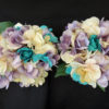Turquoise, gold, chamapgne, lavender, bridal bouquet with ivory roses, hydrangea bride bouquet, artificial flower, gold pearl rhinestone - Image 3