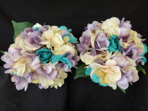 Turquoise, gold, chamapgne, lavender, bridal bouquet with ivory roses, hydrangea bride bouquet, artificial flower, gold pearl rhinestone - Image 3